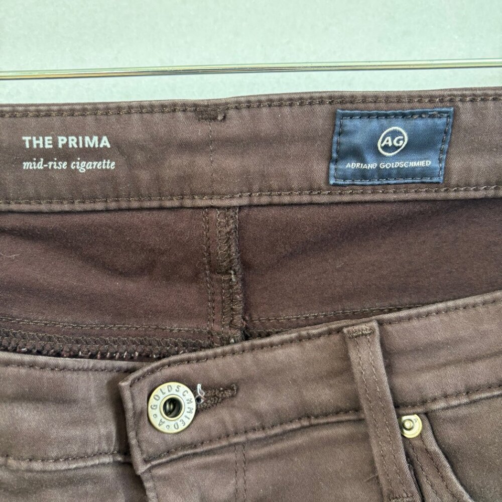 AG The Prima Brown Coated Cigarette Jeans 31 Espresso Mid Rise Made USA